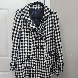 Forever21 Women Coat L Black & White Checkered Button Up Plaid Retro Jacket